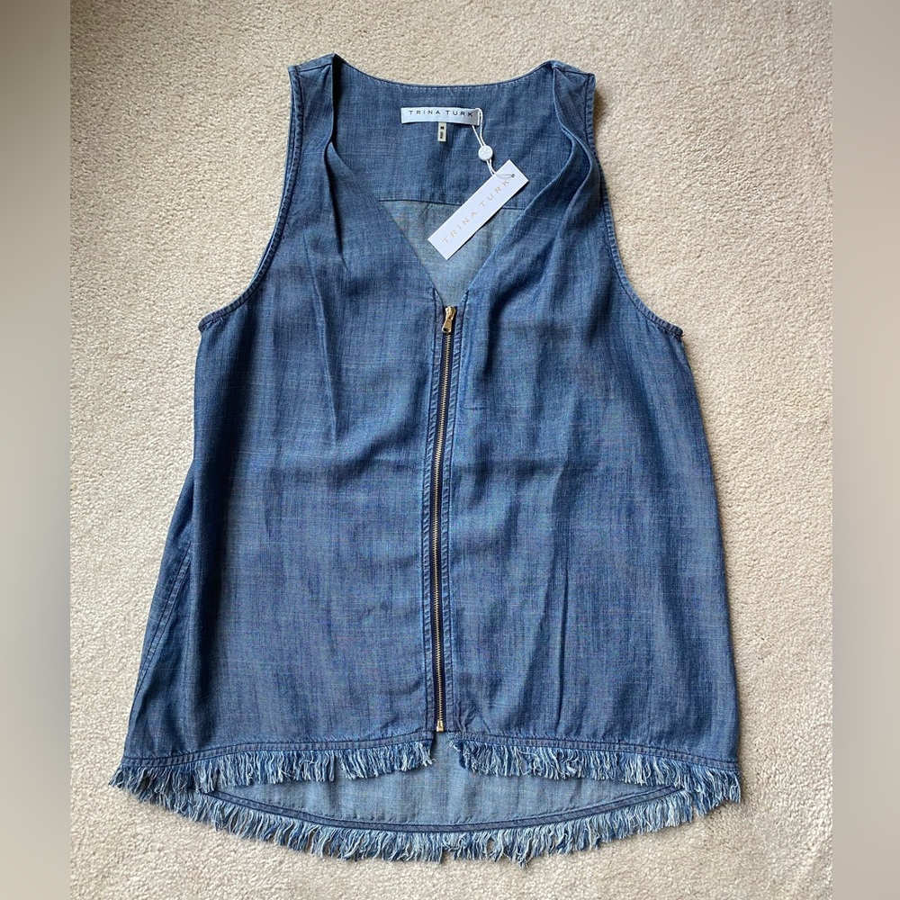 Trina Turk Blue Denim Chambray Sleeveless Top NWT